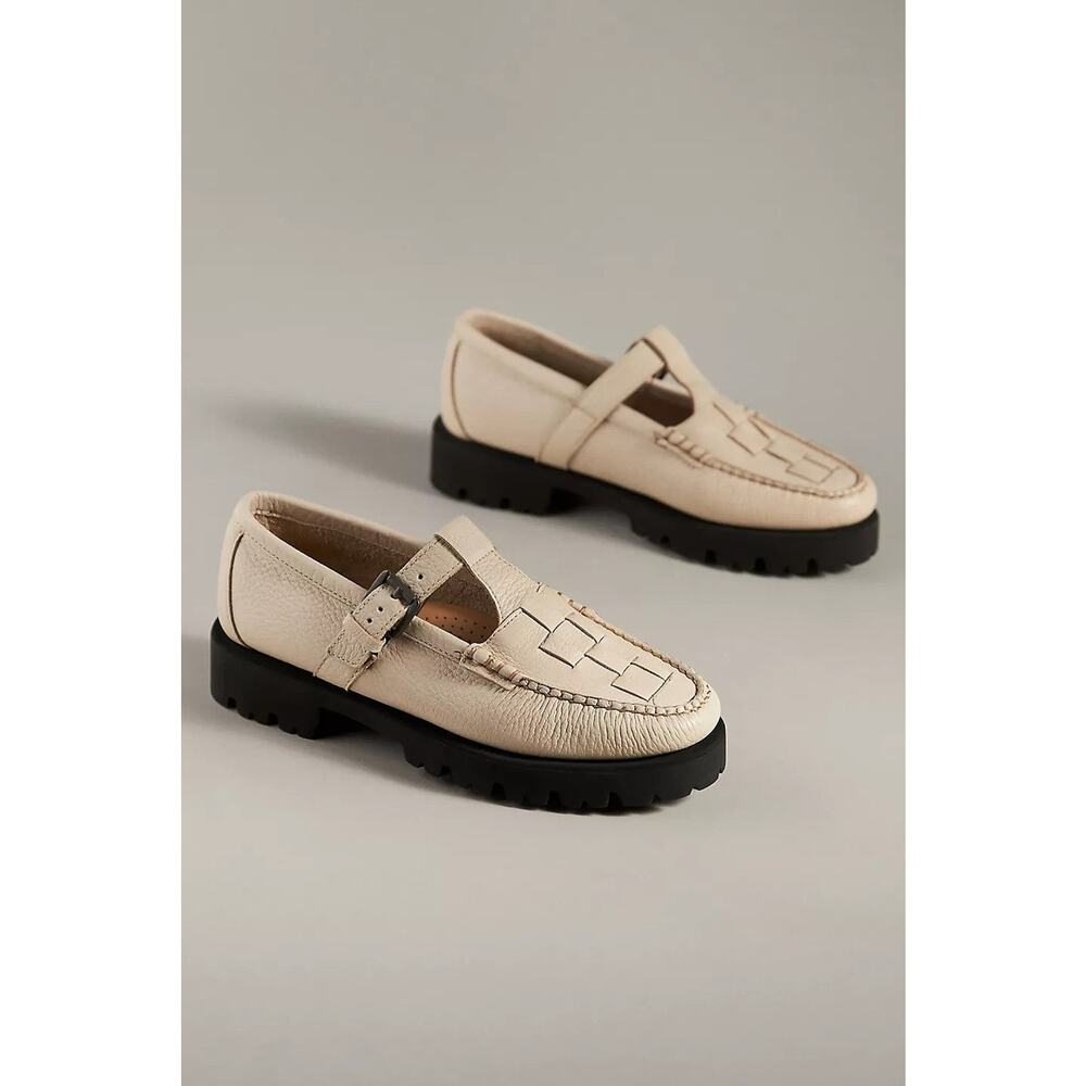 G.H.BASS Fisherman Leather Lug Sole Mary Jane Flats - 8 Ivory